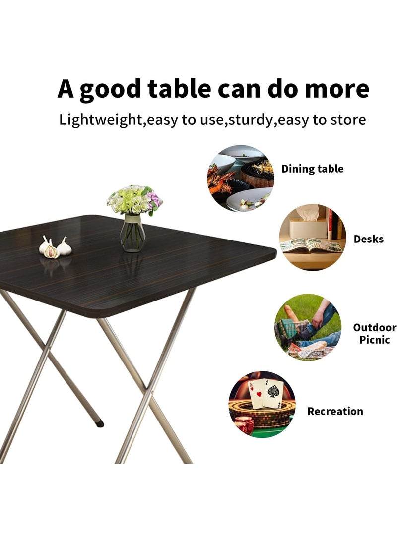 تابيت طاولة مربعة خشبية، طاولة قابلة للطي متعددة الاستخدامات مع حامل معدني على شكل حرف X، طاولة تخييم محمولة، طاولة طعام، طاولة للحديقة، طاولة للنزهات، طاولة قهوة (أسود - 60×60×50 سم) - Image 3