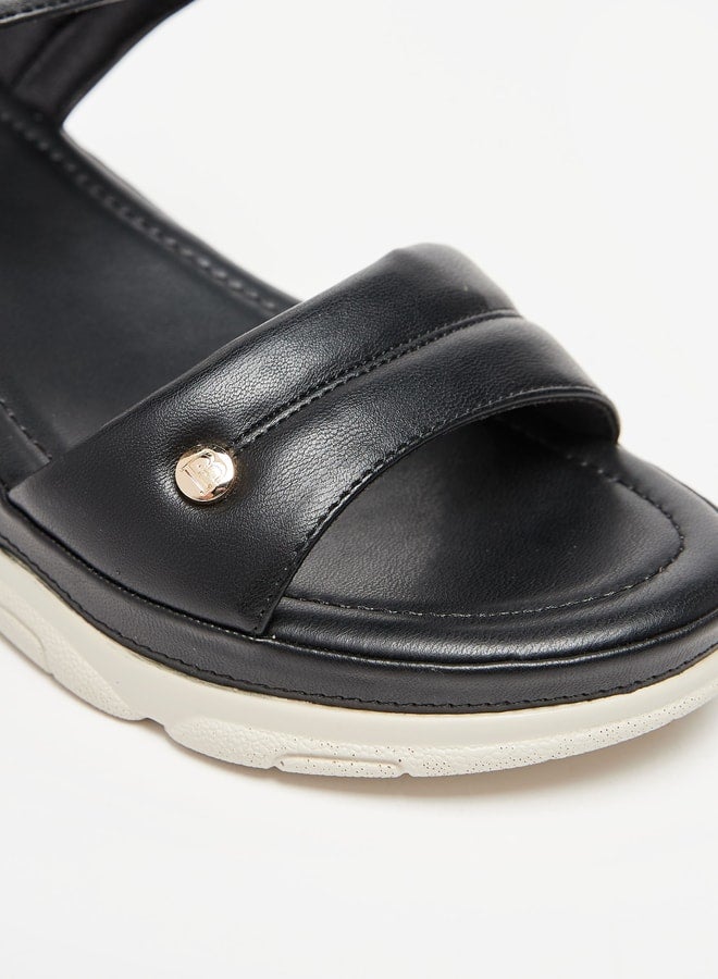 Womens Solid Strap Sandals With Hook And Loop Closure