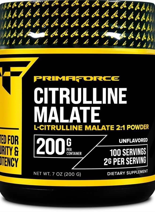 Primaforce مسحوق برايمافورس سيترولين ماليت، مكمل غذائي غير منكه قبل التمرين، 200 جرام - يعزز الطاقة، يساعد على التعافي، يعزز أداء القوة - نباتي، غير معدل وراثيًا - Image 1