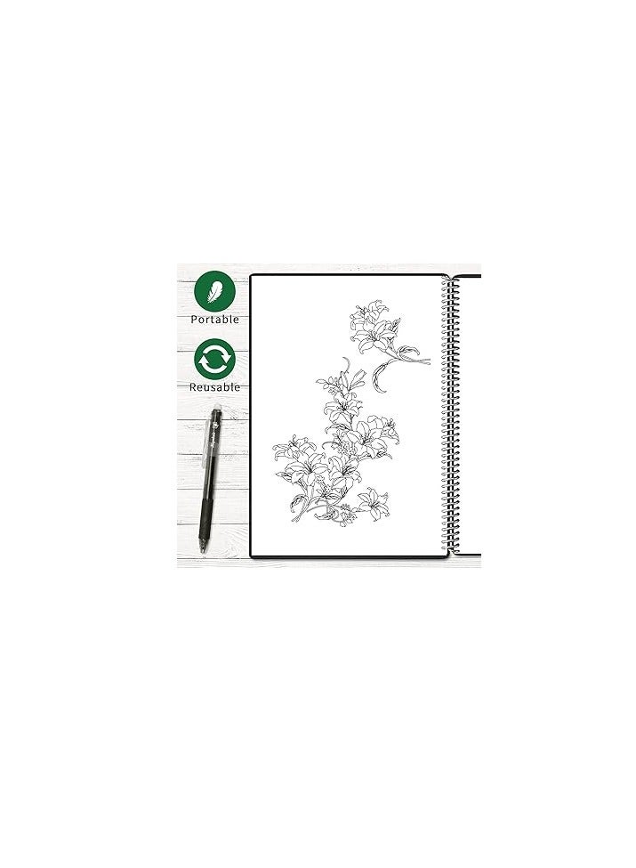 سمارت نوت بوك ذكي قابل لإعادة الاستخدام - مجلة فارغة صديقة للبيئة قابلة للمسح مع قلم فريكسيون وقطعة قماش ممتازة - رسالة هدية حلزونية سوداء مقاومة للماء (8.5 × 11 بوصة) - Image 2