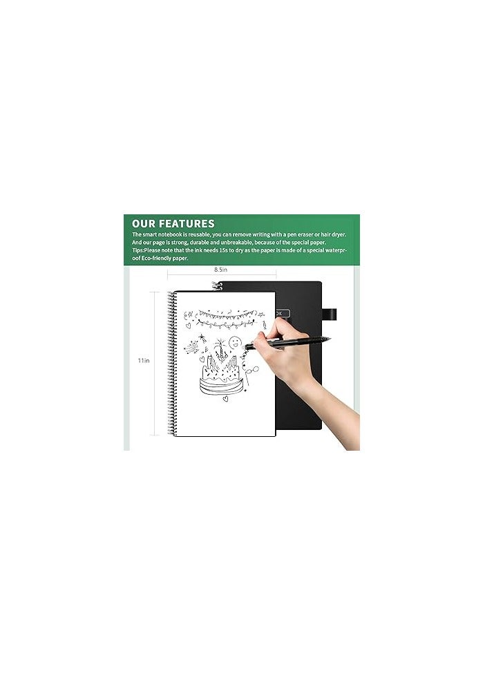 سمارت نوت بوك ذكي قابل لإعادة الاستخدام - مجلة فارغة صديقة للبيئة قابلة للمسح مع قلم فريكسيون وقطعة قماش ممتازة - رسالة هدية حلزونية سوداء مقاومة للماء (8.5 × 11 بوصة) - Image 4