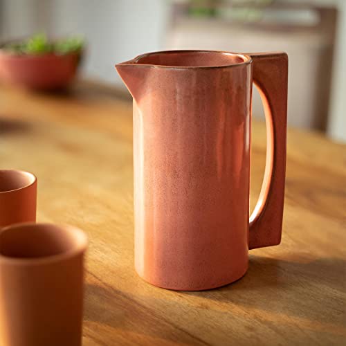 Ellementry Rustic Reef Ceramic Water Jug 1400 ml, Modern Transparent Beverage Server Water Jug for Milk, Juice, Lassi & Cocktail, Easy Pour Carafe with Handle for Home & Office Use - Image 3