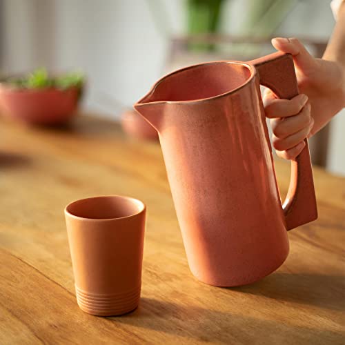 Ellementry Rustic Reef Ceramic Water Jug 1400 ml, Modern Transparent Beverage Server Water Jug for Milk, Juice, Lassi & Cocktail, Easy Pour Carafe with Handle for Home & Office Use - Image 1