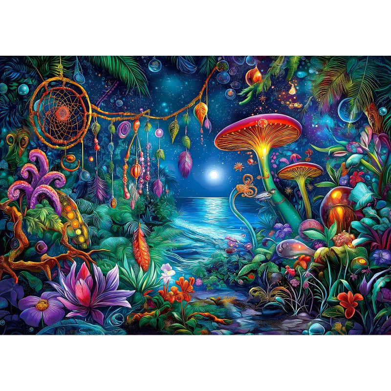 Blueforest Fantasy 1000 Piece Puzzle for Adults Enchanted Garden Night Scene with Glowing Mushrooms Challenging Art Jigsaw Puzzle 1000 Pieces Framable Wall Art 275 x 196 - Image 3