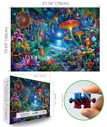 Blueforest Fantasy 1000 Piece Puzzle for Adults Enchanted Garden Night Scene with Glowing Mushrooms Challenging Art Jigsaw Puzzle 1000 Pieces Framable Wall Art 275 x 196 - Image 5