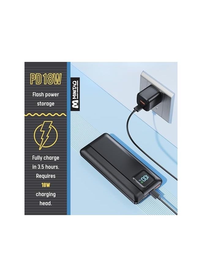 MINITAQ - Power Bank Portable Charger 10000mAh 22.5W Fast Charging Mini Powerbank with Built in USB C and IOS Cables, Mobile Phones Battery Pack for iPhone Android iPad with USB C, Micro USB - Image 1