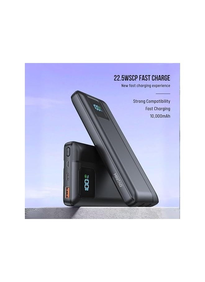 MINITAQ - Power Bank Portable Charger 10000mAh 22.5W Fast Charging Mini Powerbank with Built in USB C and IOS Cables, Mobile Phones Battery Pack for iPhone Android iPad with USB C, Micro USB - Image 1
