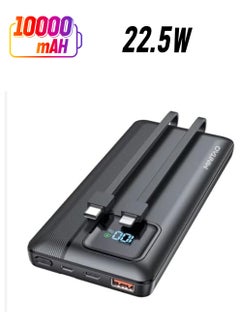 Power Bank Portable Charger 10000mAh 22.5W Fast Charging Mini Powerbank with Built in USB C and IOS Cables, Mobile Phones Battery Pack for iPhone Android iPad with USB C, Micro USB