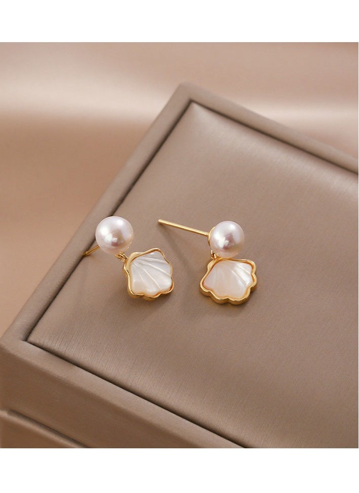 xozgdovg Sterling silver shell freshwater pearl earrings  - Image 2