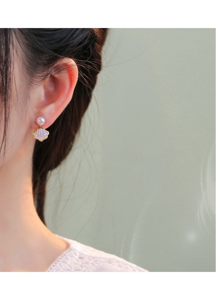 xozgdovg Sterling silver shell freshwater pearl earrings  - Image 3