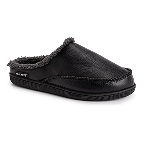 MUK LUKS Men's Faux Leather Clog Slipper, Black, Medium (10-11) M US - Image 1