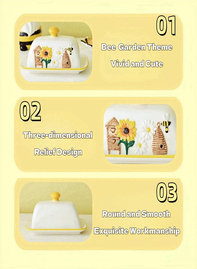HAN SHENG Ceramic Butter Dish with Lid - Airtight Butter Keeper & Honeycomb Embossed Design - Farmhouse Countertop Storage, Rustic Kitchen Decor, Bee Garden Gift for Butter Lovers - Image 3
