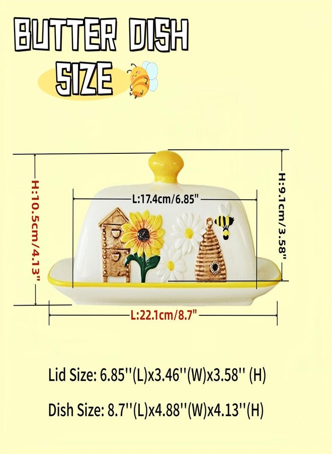 HAN SHENG Ceramic Butter Dish with Lid - Airtight Butter Keeper & Honeycomb Embossed Design - Farmhouse Countertop Storage, Rustic Kitchen Decor, Bee Garden Gift for Butter Lovers - Image 2