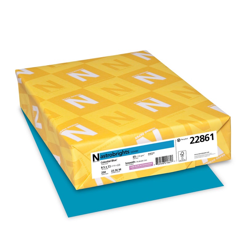 Neenah Astrobrights Color Cardstock, 65 lb Cover Weight, 8.5 x 11, Celestial Blue, 250/Pack - Image 1