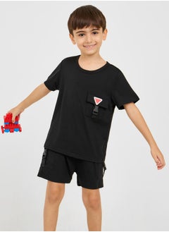Printed Flap Pocket with Buckle T-Shirt & Shorts Set