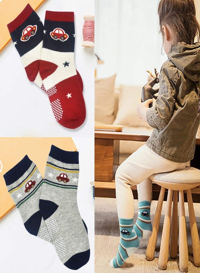 Tphon 12 Pairs Toddler Non Skid Socks with Grips, Anti Slip Bottom, Cotton Non Slip Ankle Crew Socks for Boys, Girls, Kids (3-5 Years) - Image 2