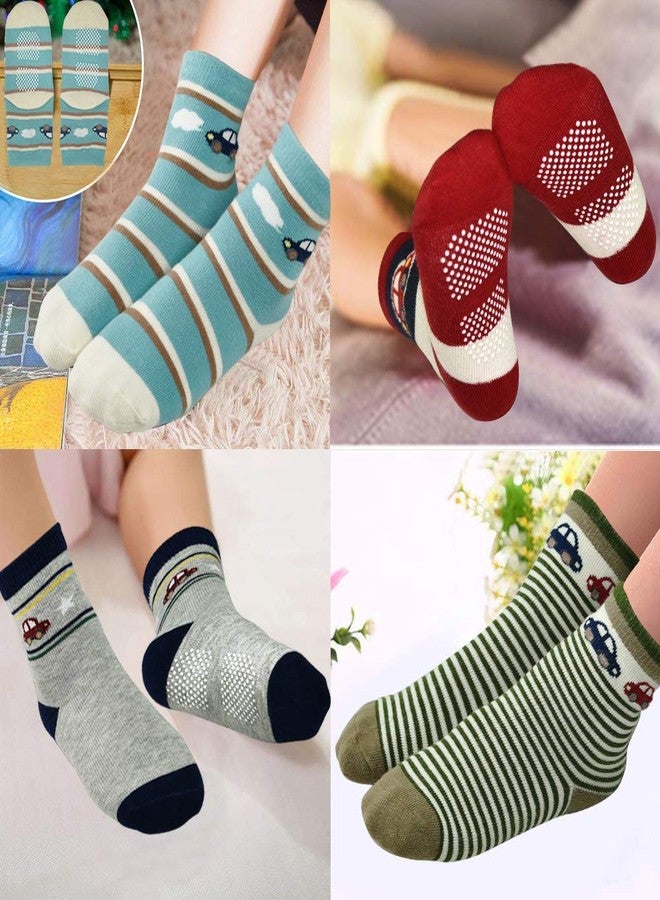 Tphon 12 Pairs Toddler Non Skid Socks with Grips, Anti Slip Bottom, Cotton Non Slip Ankle Crew Socks for Boys, Girls, Kids (3-5 Years) - Image 3