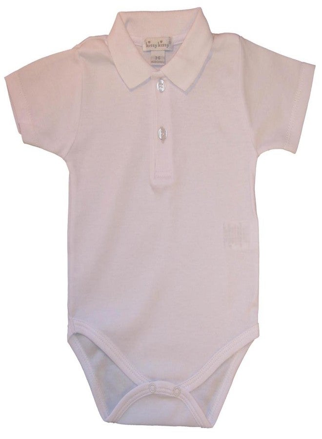 Kissy Kissy Baby Basic Short Sleeve Collared Bodysuit with Knit Collar-White-3-6 Months