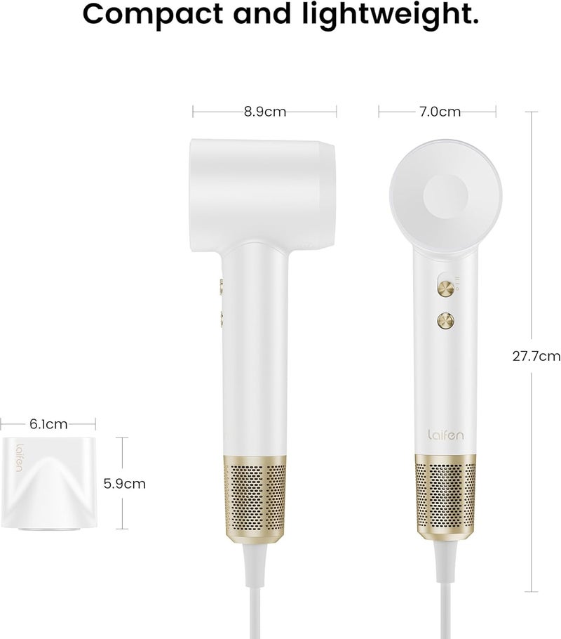 Laifen Swift Premium Ionic Hair Dryer – Golden White| World’s No.1 High-Speed, 200M Ions, 110,000 RPM, Fast Drying, Low Noise, 2 Magnetic Nozzles & Waterproof Travel Pouch - Image 5