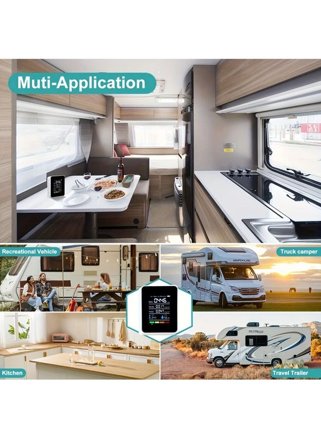 Black 5 In 1 Air Quality Monitor CO2 Formaldehyde Temperature Humidity TVOC Detector - Image 5