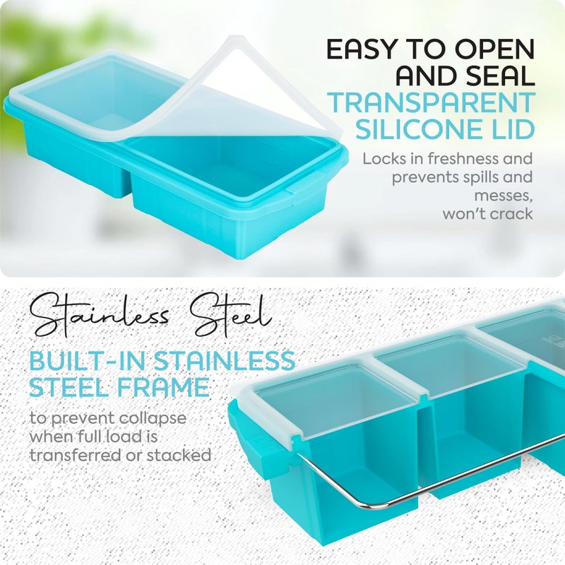 Xomoo Silicone Freezer Tray With Lid-Soup Freezer Container molds-Large Ice Cube Tray Set Makes 1-Cup & 2-Cup portions cubes Perfect for preparing meals in different portion sizes Oven & Dishwasher -Safe - Image 5