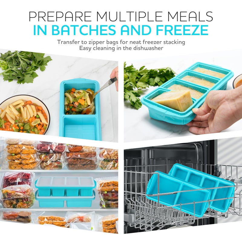 Xomoo Silicone Freezer Tray With Lid-Soup Freezer Container molds-Large Ice Cube Tray Set Makes 1-Cup & 2-Cup portions cubes Perfect for preparing meals in different portion sizes Oven & Dishwasher -Safe - Image 2