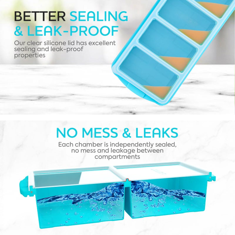 Xomoo Silicone Freezer Tray With Lid-Soup Freezer Container molds-Large Ice Cube Tray Set Makes 1-Cup & 2-Cup portions cubes Perfect for preparing meals in different portion sizes Oven & Dishwasher -Safe - Image 4