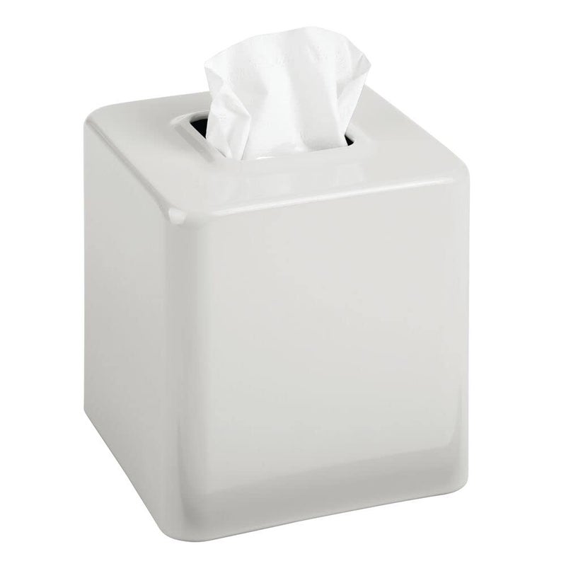 mDesign Metal Square Tissue Box Cover Modern Facial Paper Holder Accessories for Bathroom Vanity Countertop Bedroom Dresser Night Stand Desk Office End Table Unity Collection Light Stone Gray