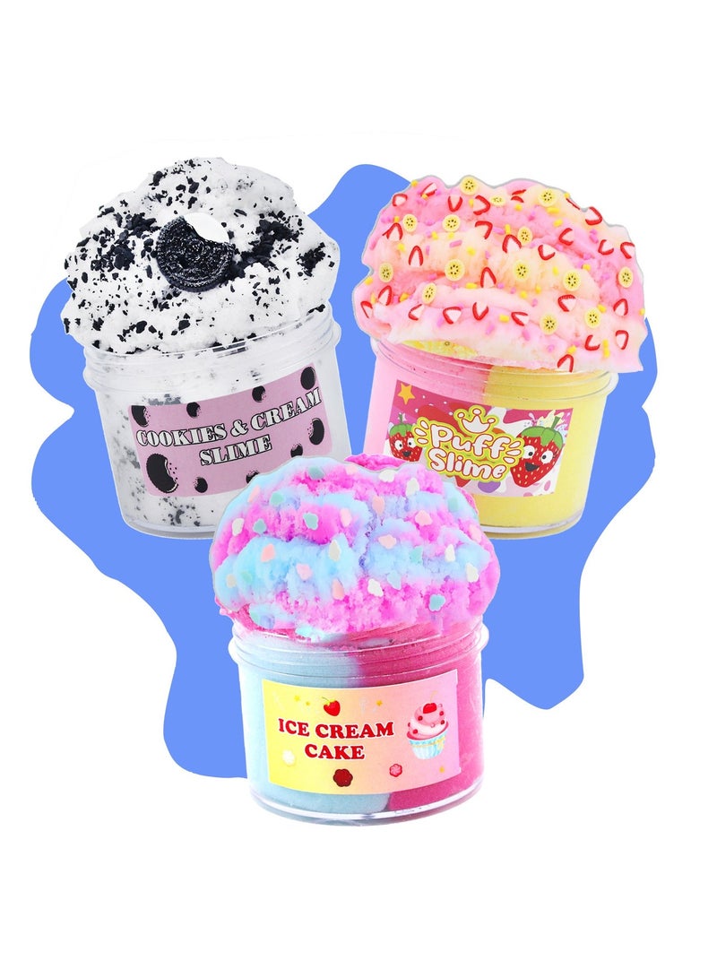 SIMDOW 3 Pack Dessert-Themed Scented Butter Slime for Kids – Ice Cream & Cake Style, Super Soft & Stretchy, Fun DIY Stress Relief Toy Gift - Image 1