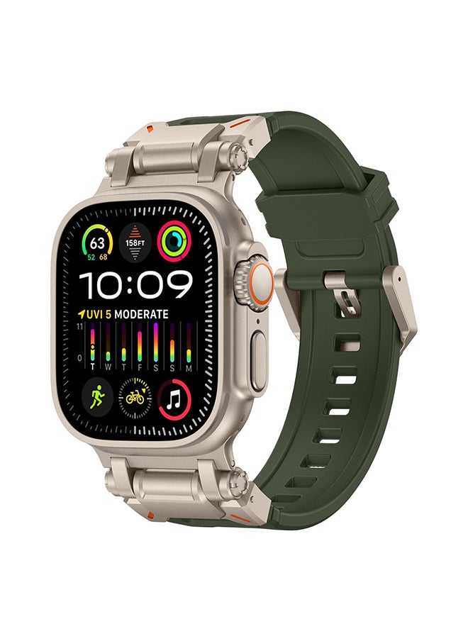 O Ozone - Sports Liquid Silicone Rubber Band with Stainless Steel Adapter for Apple Watch Ultra 1/2 49mm 45mm 44mm 42mm Men, Durable Armor Designed Strap- Green - Image 1