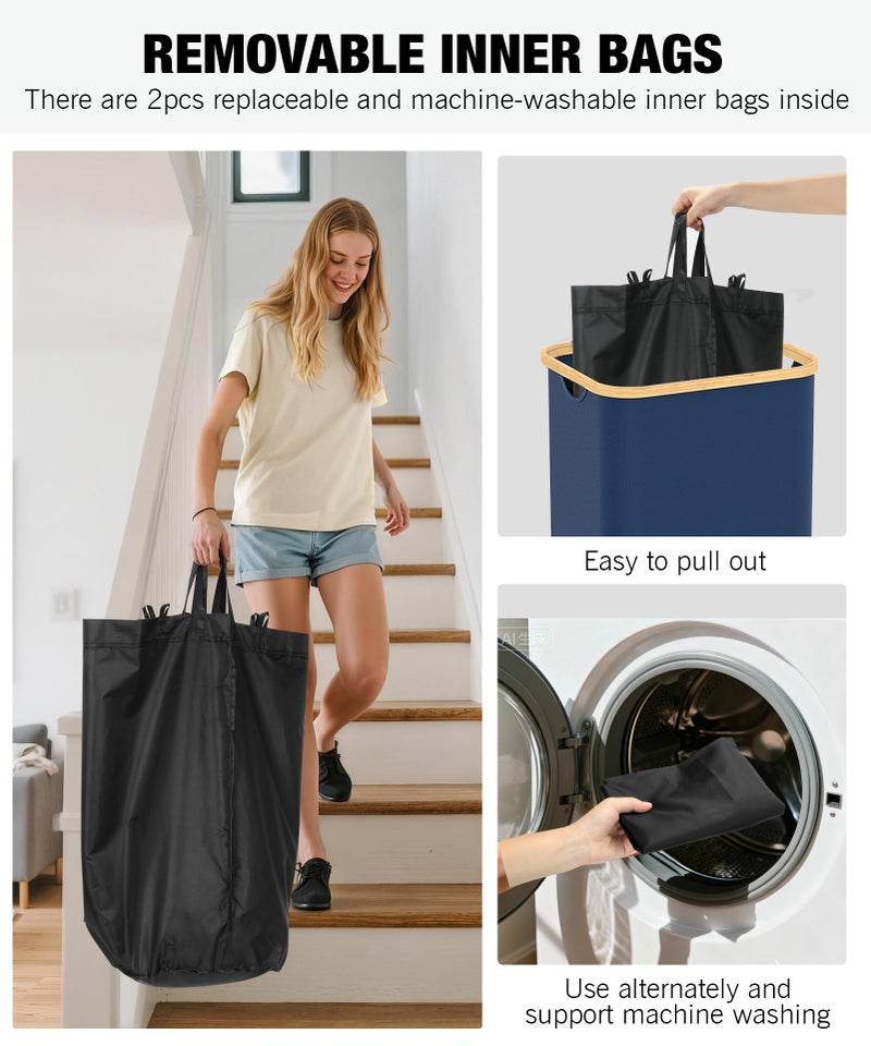 Magicheap Recycling Bins for Kitchen, 26 Gallon (100L) Recycle Bin with lid, Indoor Oxford Fabric Recycling Trash Can with 2 Pack Removeable and Reusable Inner Bags for Bottle Can Glass Plastic Sticker, Blue - Image 3