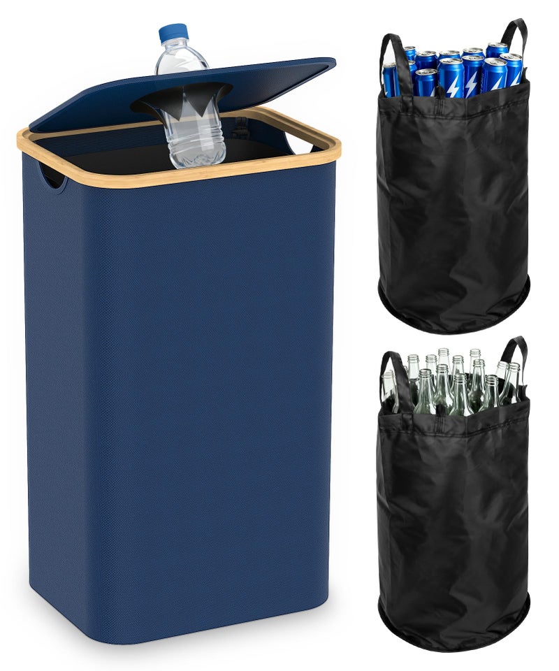Magicheap Recycling Bins for Kitchen, 26 Gallon (100L) Recycle Bin with lid, Indoor Oxford Fabric Recycling Trash Can with 2 Pack Removeable and Reusable Inner Bags for Bottle Can Glass Plastic Sticker, Blue - Image 1