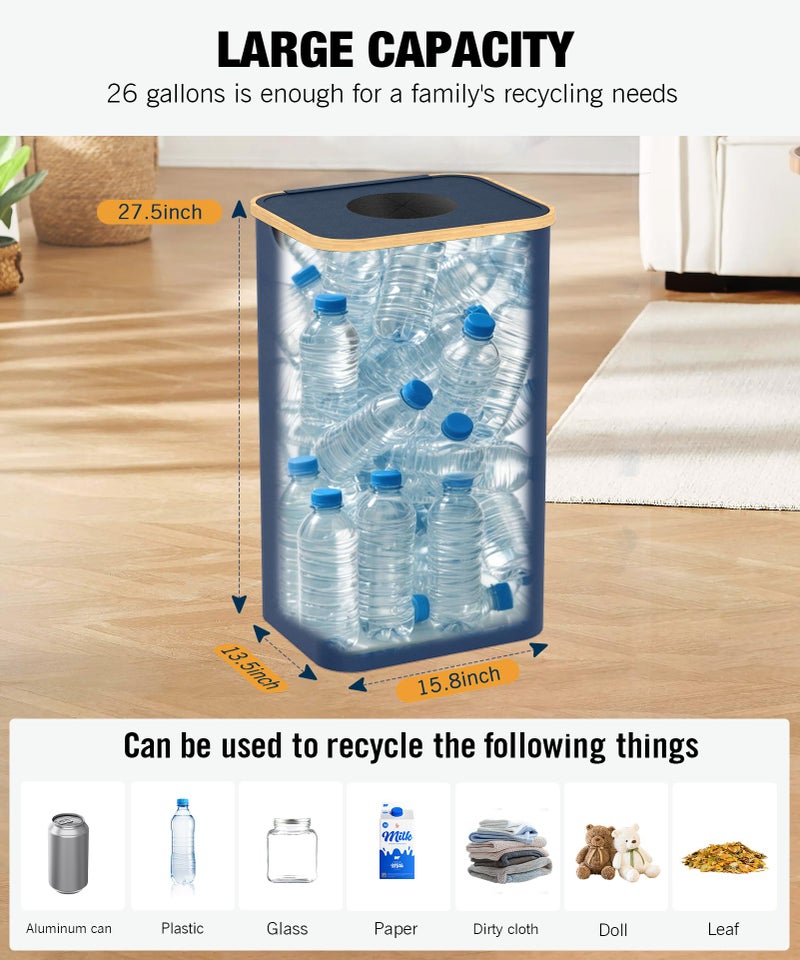 Magicheap Recycling Bins for Kitchen, 26 Gallon (100L) Recycle Bin with lid, Indoor Oxford Fabric Recycling Trash Can with 2 Pack Removeable and Reusable Inner Bags for Bottle Can Glass Plastic Sticker, Blue - Image 4