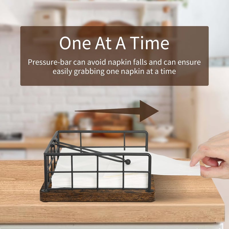 YINMIT Napkin Holder for Table, Farmhouse Napkin Holders with Weighted Arm, Wood Rustic Metal Square Napkin Holder Organizer for Kitchen Bathroom Dining Table Wedding Party - Image 3