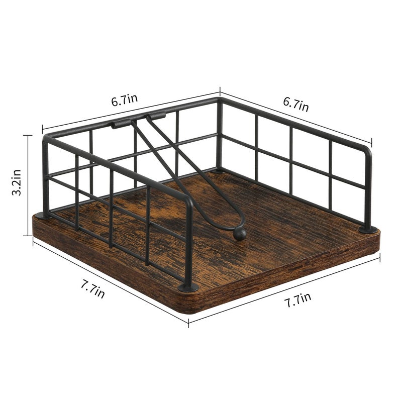 YINMIT Napkin Holder for Table, Farmhouse Napkin Holders with Weighted Arm, Wood Rustic Metal Square Napkin Holder Organizer for Kitchen Bathroom Dining Table Wedding Party - Image 2