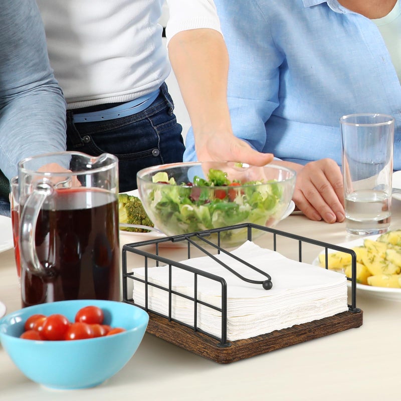 YINMIT Napkin Holder for Table, Farmhouse Napkin Holders with Weighted Arm, Wood Rustic Metal Square Napkin Holder Organizer for Kitchen Bathroom Dining Table Wedding Party - Image 4