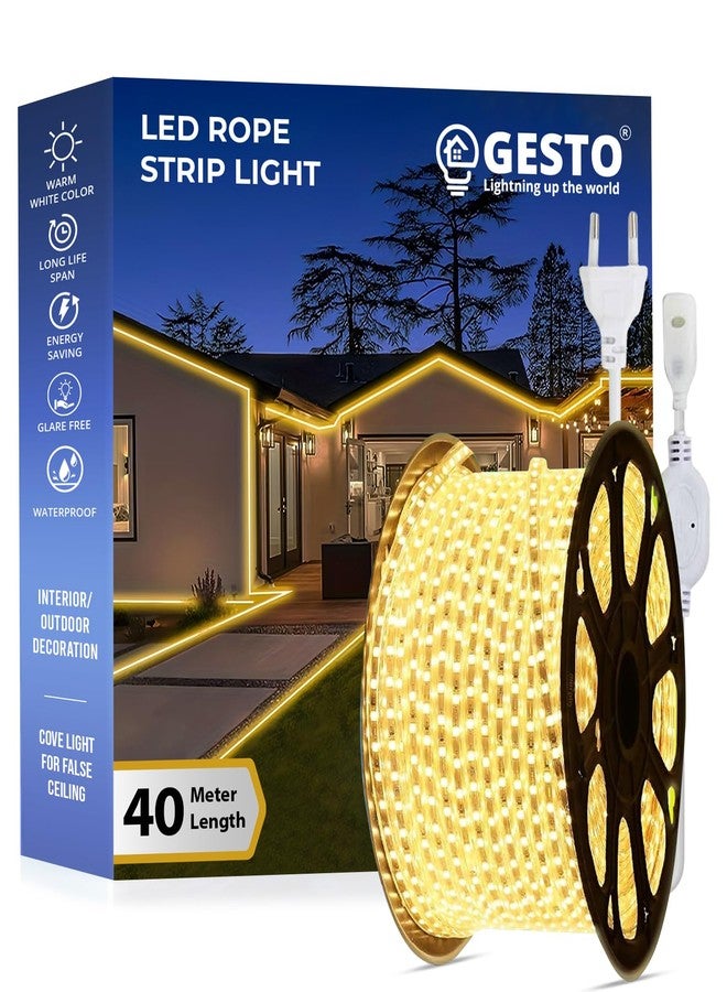 Gesto 40 Meter Rope LED Strip Lights | 120 LED/Mtr Waterproof Outdoor Lights for Balcony, Home Decor, Cove Light for False Ceiling | Flexible, Cuttable Strip Light for Diwali Decoration - Warm White - Image 1