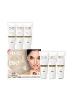 VLCC VLCC Natural Pearl Facial Kit - Single Use | Salon Like Facial at Home in Just 6-Steps | Includes Cleanser, Scrub, Cream, Face Pack & Oil Free Gels | 2.12 Oz/60g  - Image 2