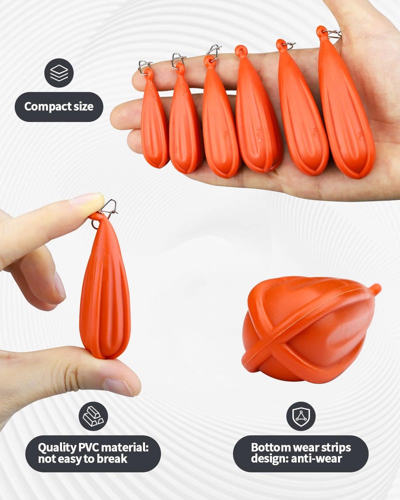 Abvsdu 6 PCS Fishing Practice Plugs - 6 Mixed Sizes Orange Bait Casting Practice Plug, Suitable for Children to Improve Throwing Skills (1/5 oz, 1/4 oz, 3/8 oz, 2/5 oz, 1/3 oz, 3/4 oz) - Image 3