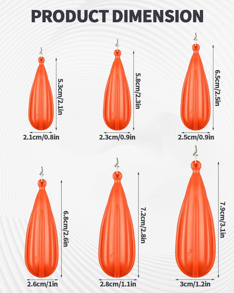 Abvsdu 6 PCS Fishing Practice Plugs - 6 Mixed Sizes Orange Bait Casting Practice Plug, Suitable for Children to Improve Throwing Skills (1/5 oz, 1/4 oz, 3/8 oz, 2/5 oz, 1/3 oz, 3/4 oz) - Image 2