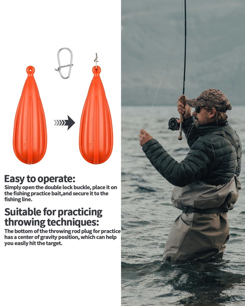 Abvsdu 6 PCS Fishing Practice Plugs - 6 Mixed Sizes Orange Bait Casting Practice Plug, Suitable for Children to Improve Throwing Skills (1/5 oz, 1/4 oz, 3/8 oz, 2/5 oz, 1/3 oz, 3/4 oz) - Image 4