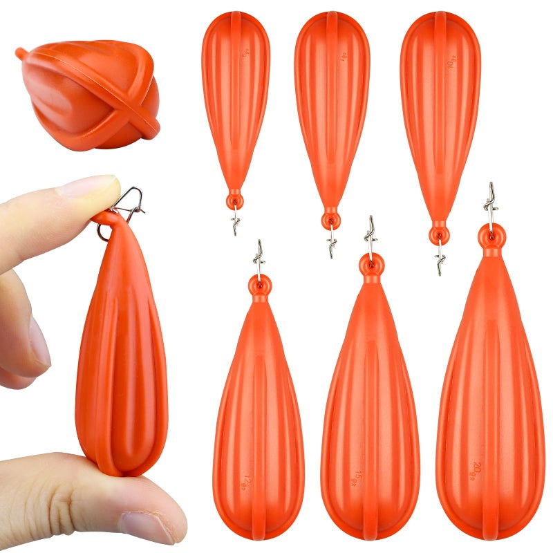 Abvsdu 6 PCS Fishing Practice Plugs - 6 Mixed Sizes Orange Bait Casting Practice Plug, Suitable for Children to Improve Throwing Skills (1/5 oz, 1/4 oz, 3/8 oz, 2/5 oz, 1/3 oz, 3/4 oz) - Image 1