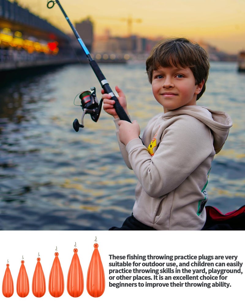 Abvsdu 6 PCS Fishing Practice Plugs - 6 Mixed Sizes Orange Bait Casting Practice Plug, Suitable for Children to Improve Throwing Skills (1/5 oz, 1/4 oz, 3/8 oz, 2/5 oz, 1/3 oz, 3/4 oz) - Image 5