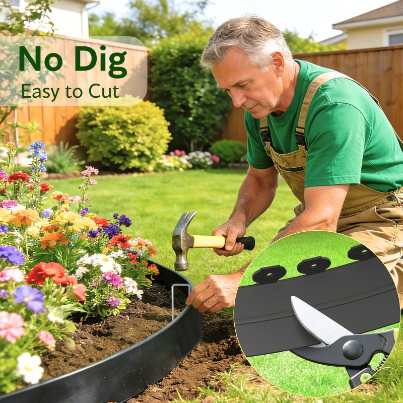 Bluepro Landscape Edging, 2 Inch 100 ft Garden Border Edging Upgraded with 150 Steel Stakes (Strong) & Reinforced Design - Durable Plastic Garden Border for Flower Beds, Lawn & Yard - Image 4