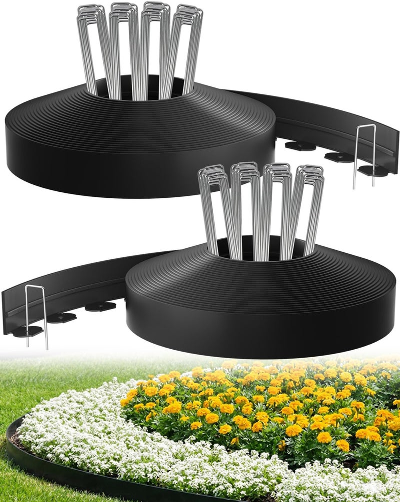 Bluepro Landscape Edging, 2 Inch 100 ft Garden Border Edging Upgraded with 150 Steel Stakes (Strong) & Reinforced Design - Durable Plastic Garden Border for Flower Beds, Lawn & Yard - Image 1