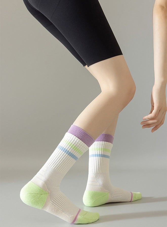 سوكس جوارب رياضية نسائية كاجوال جوارب رياضية نسائية جوارب قطنية متوسطة الطول لممارسة رياضة الجري واليوجا مصنوعة من القطن ومزيل العرق ومسامية ومطابقة للألوان جوارب رياضية عالية المرونة ذات أكمام مزدوجة - Image 3