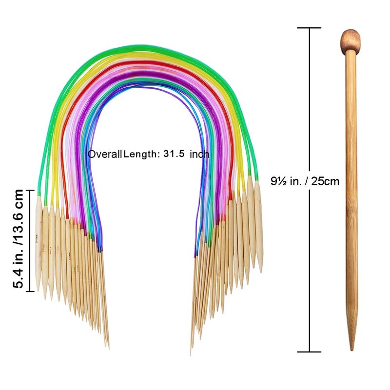 EXQUISS 18 Pairs Circular Wooden Knitting Needles Set With Colored Tube, 36 Pcs Single Pointed Bamboo Needles, 14 Pcs Aluminum Crochet Hooks Set Include Crochet Kits - Image 3