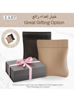 LeArt Leather Squeeze Coin Pouch for Men & Women | Coin Purse | Coin Holder | For Coins, Keys, Earphones, Cards, AirPods, Rosary | Great Gifting Option (Black & Tan | Set of 2)  - Image 5