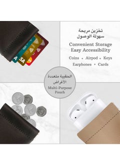 LeArt Leather Squeeze Coin Pouch for Men & Women | Coin Purse | Coin Holder | For Coins, Keys, Earphones, Cards, AirPods, Rosary | Great Gifting Option (Black & Tan | Set of 2)  - Image 2