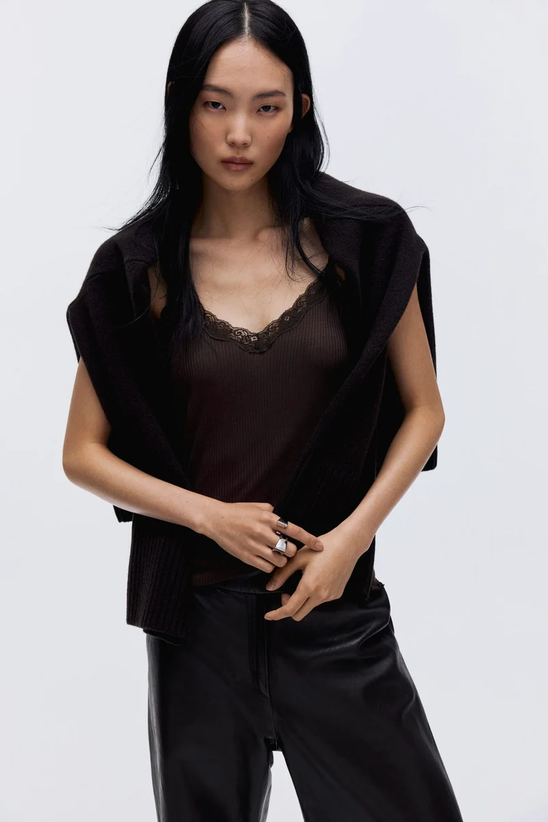 H&M Lace-trimmed strappy top